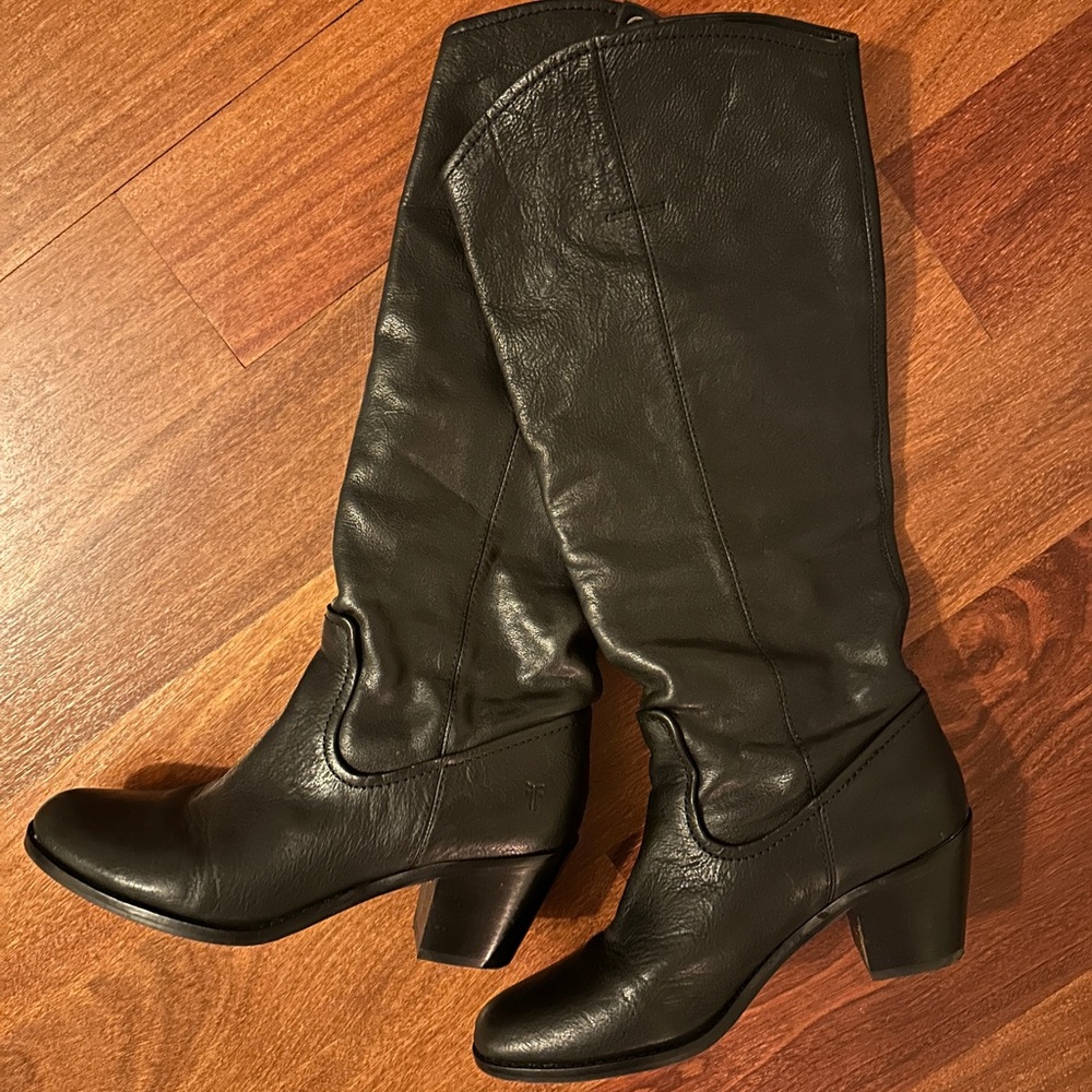 Frye Black Leather Heeled Boots